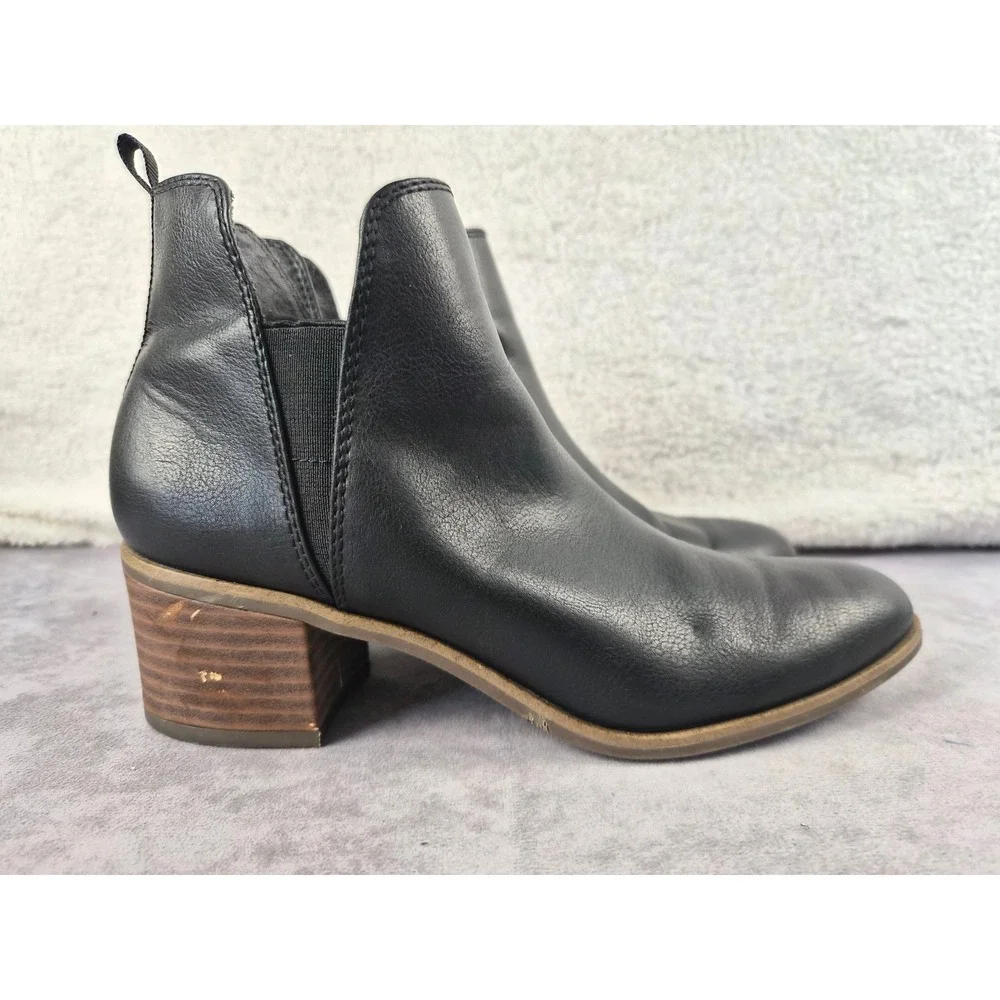 Dr. Scholls Teammate Black Faux Leather Ankle Boots Block Heel Womens 7.5M